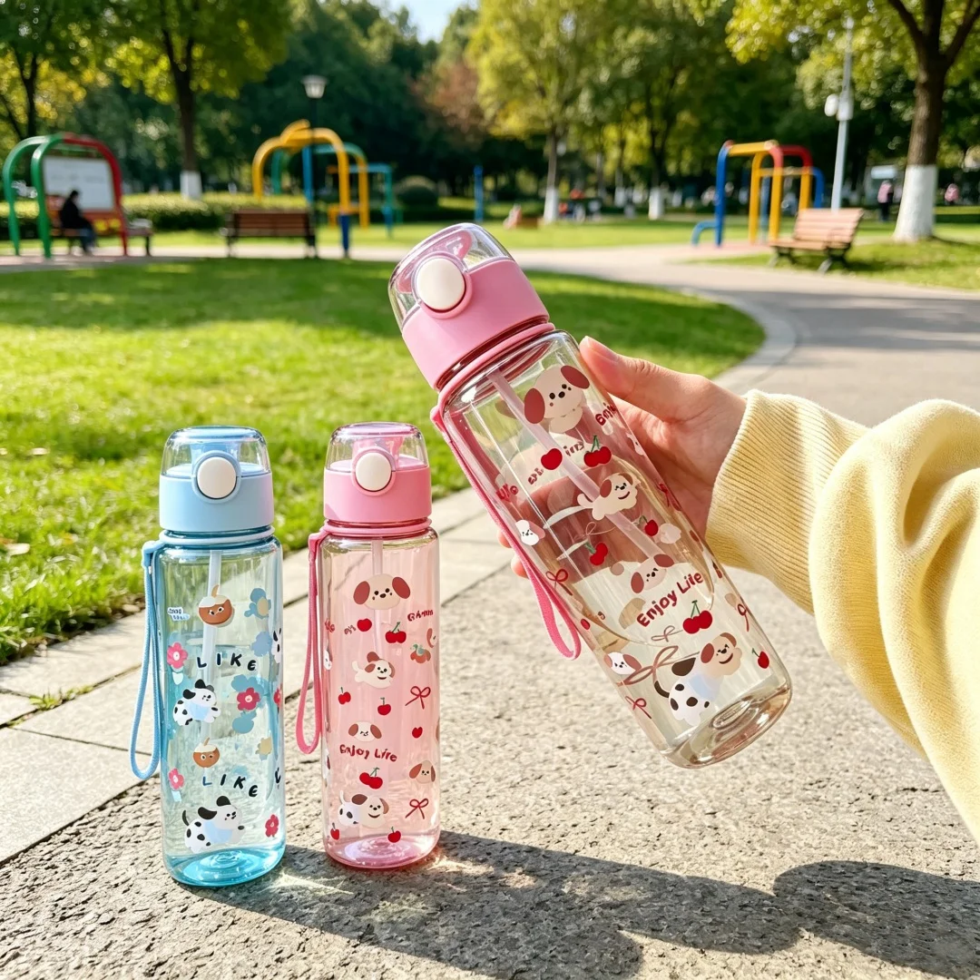 Cute Full Print Puppy Pattern Water Bottle, Durable & Reusable, Trendy Lovely Design, Lightweight Running & Festival Gifts 750ML