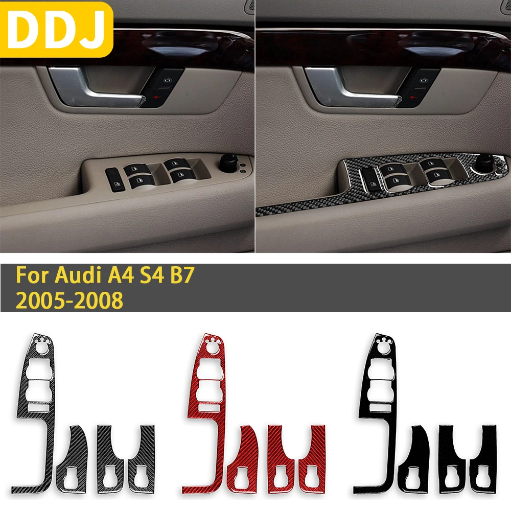 

For Audi A4 S4 B7 2005 2006 2007 2008 Accessories Carbon Fiber Car Interior Window Lift Cover Trim Sticker Decoration