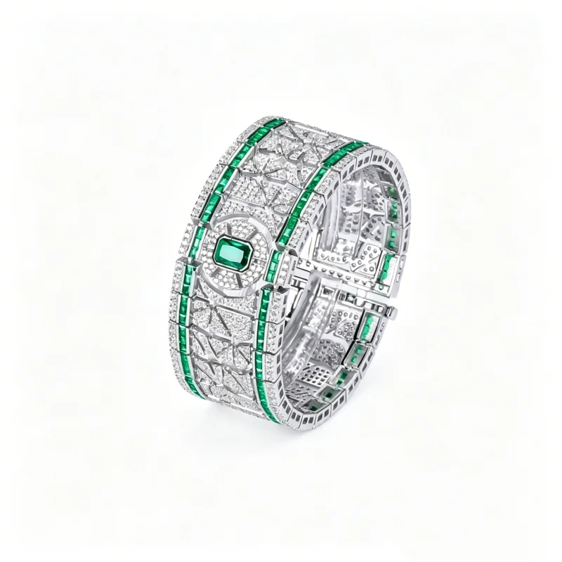 

Браслет Bellux Light Luxury Vintage из серебра S925 с изумрудом, классический модный браслет с синтетическим цирконом, крупный зеленый браслет