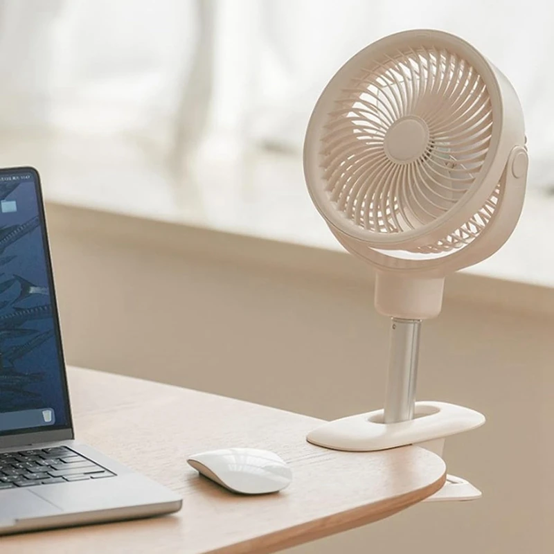 Clip On Desk Fan, Portable Telescopic Floor Fan, 4 Speeds With LED Light, Oscillating Desk Clip On Fan,USB Rechargeable