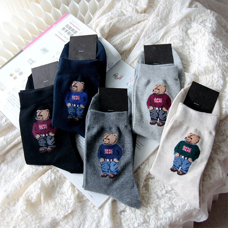 Breathable Novelty Cotton Socks For Men Sports Boys Designer Cartoon Printed Men's Mid Tube Socks Skateboard Christmas Gift 2024