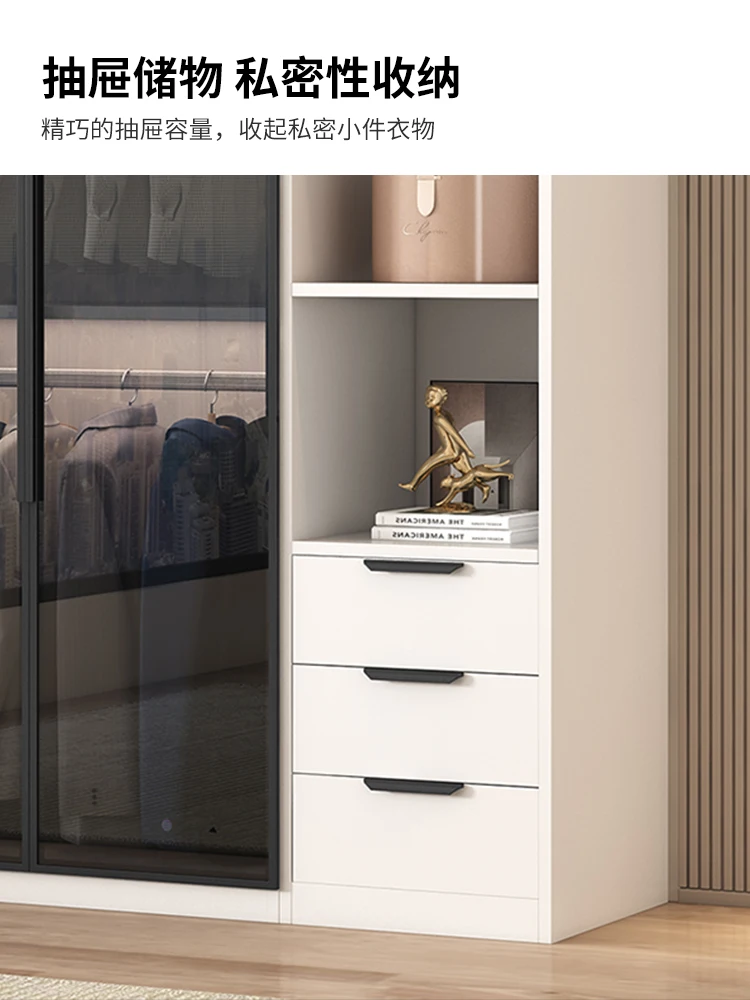 Wardrobe for home use, bedroom, solid wood small unit, rental room, installation free new 2023 popular light luxury storage ward