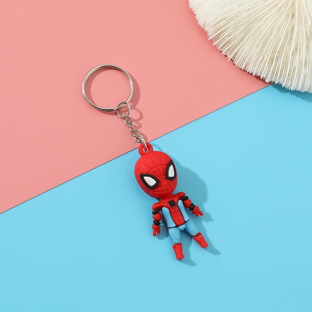 Spiderman Cartoon Keychains Cute Figure Keyrings for Bag Spider Man Silicone Pendant Keyholder Jewelry Gift