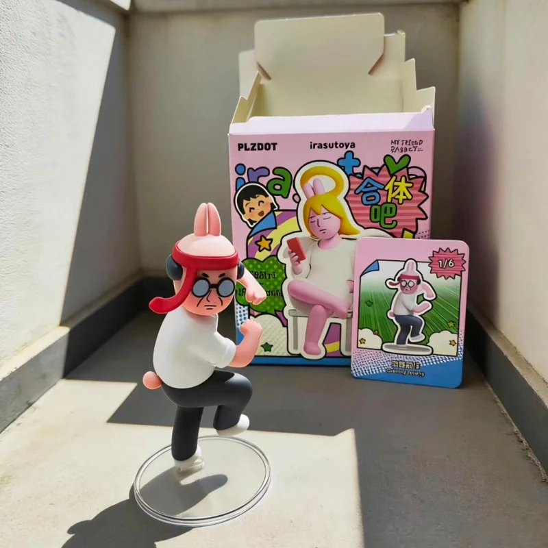 

In Stock Genuine Illustrator Irasutoya X My Friend Rabbit Let'S Merge Together Series Blind Box Pink Rabbit 11cm Model Toys