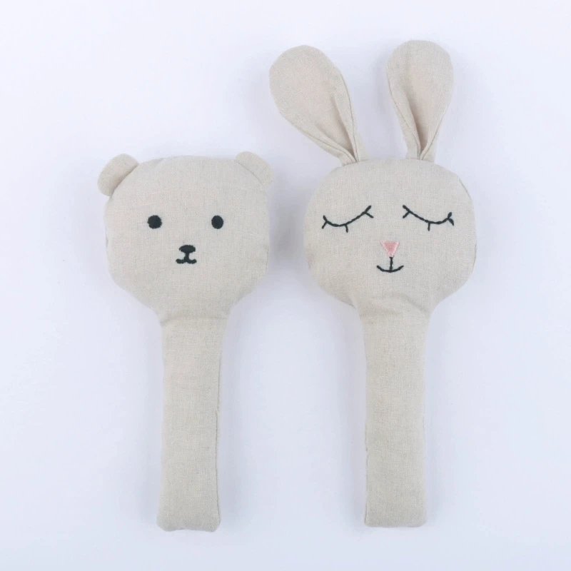 B2EB Newborn Rattle HandBell Cotton Bear/Rabbit Baby Teether Toy Hand Grab Molar Rod Rattle Soother Toy Infant Chewing Gift