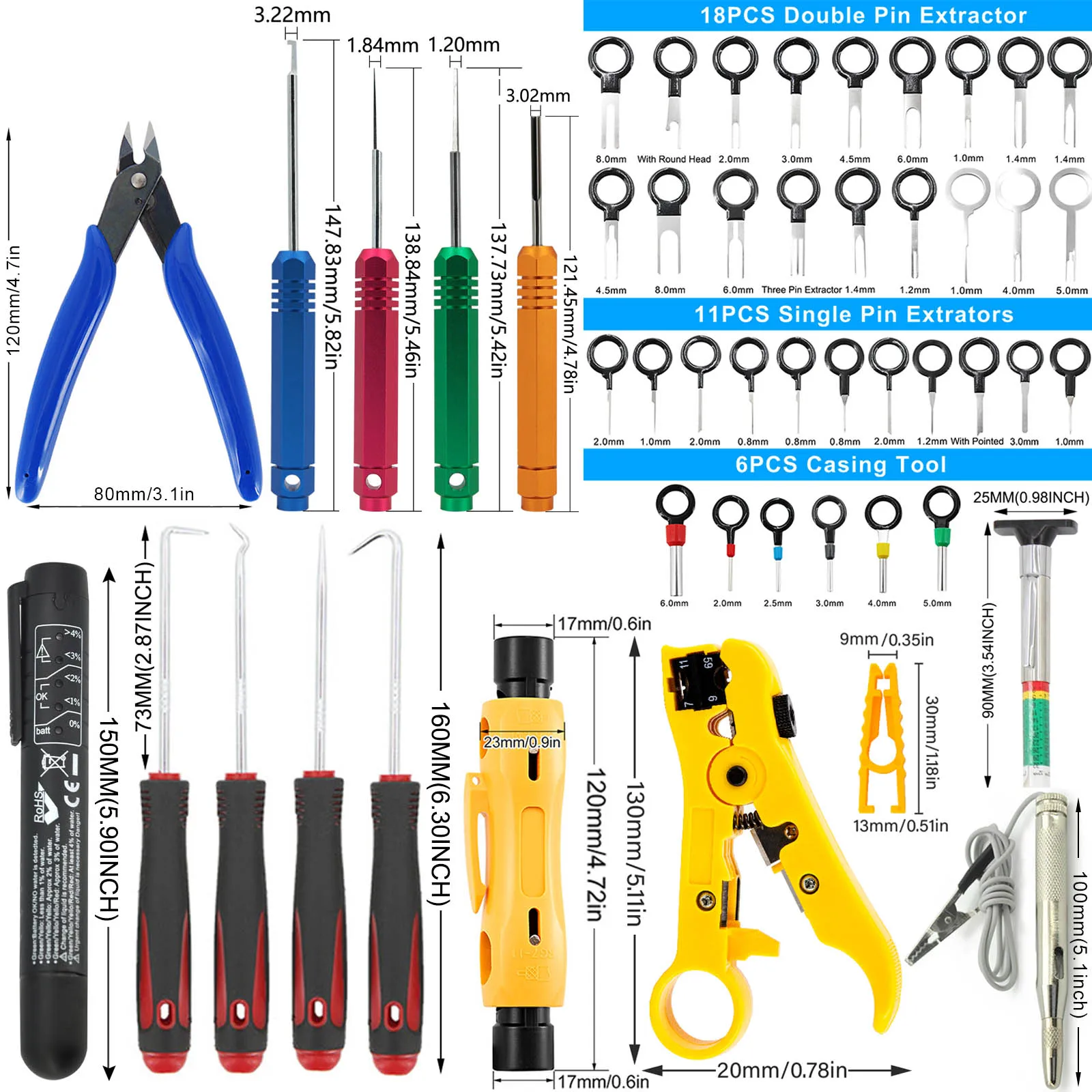 Car Terminal Removal Tool Kit Electrical Wire Harness Crimp Connector Pin Extractor Pick Hook Set Cable Stripper Cutter Pliers