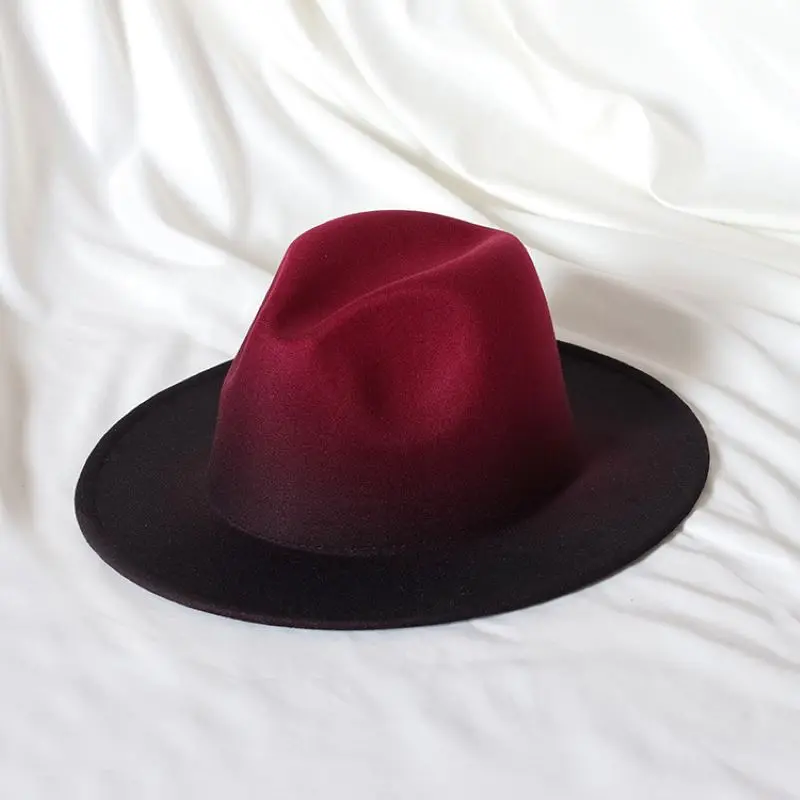 Gradient top hat flat brimmed jazz top hat two-tone Panama felt hat men's and women's tweed hat for diy