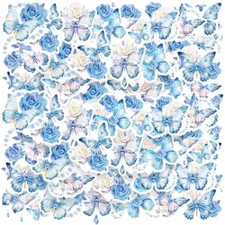 Etori Life 20 PCS PET Ice Crystal Laser Retro Blue Butterfly Flowers Guka Student DIY Stationery Decoration Stickers Cups,Gifts