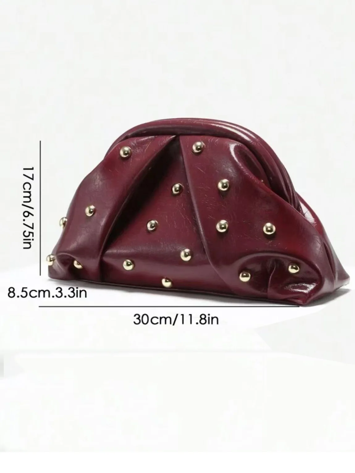 Neue, modische Handtasche mit Nieten und Falten für Damen, Clutch, Tasche mit Reißverschluss, modisch, lässig, schlicht, für den täglichen Gebrauch, für Abendpartys. – Detail 1