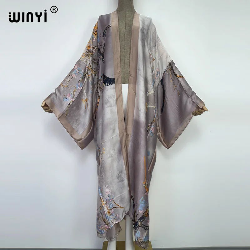 WINYI2022 urlaub Boho Gedruckt Lange Kimono Kleid Bikini Wrap Abdeckung-ups Frauen Sommer Kleidung Strand Tragen Schwimmen Anzug Abdeckung up kimono