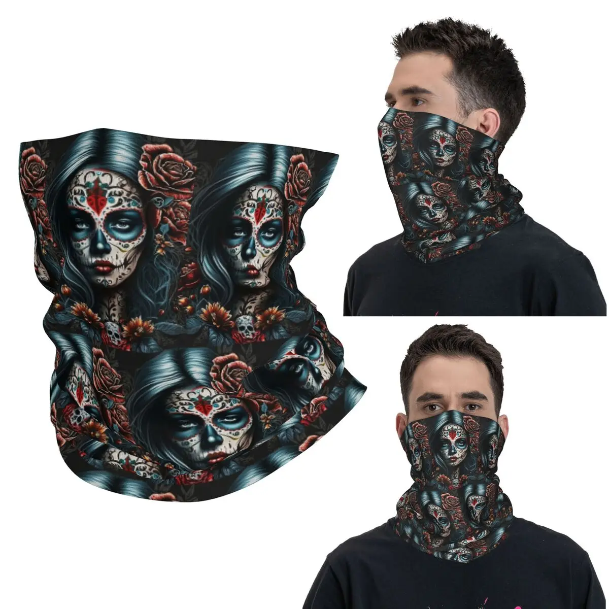 

Мексиканский череп для женщин в винтажном стиле 15, бандана на шею, шарф с принтом, теплый головной убор для езды на велосипеде для мужчин, женщин, взрослых, дышащий