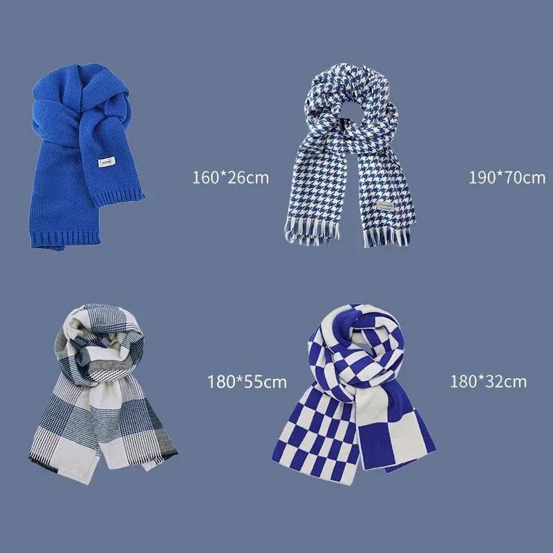 Blue Style Tartan Plaid Scarves for Women Winter Long Scarves for Women with Fringe Super Soft Scarf for Women Winter