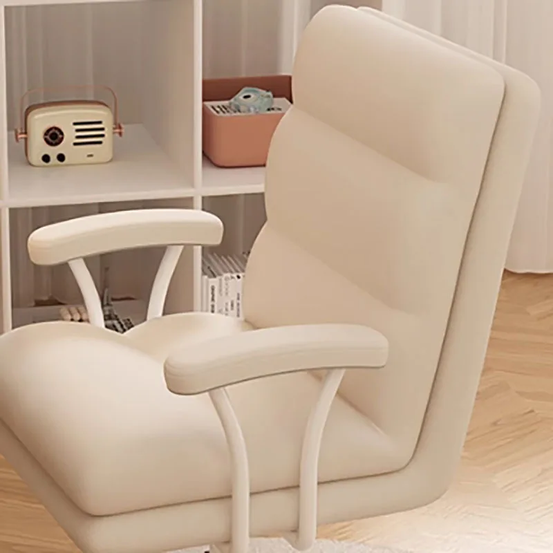 Silla de oficina giratoria de color Beige para niños, asiento de lujo para Gaming y estudio, cómodo y extensible