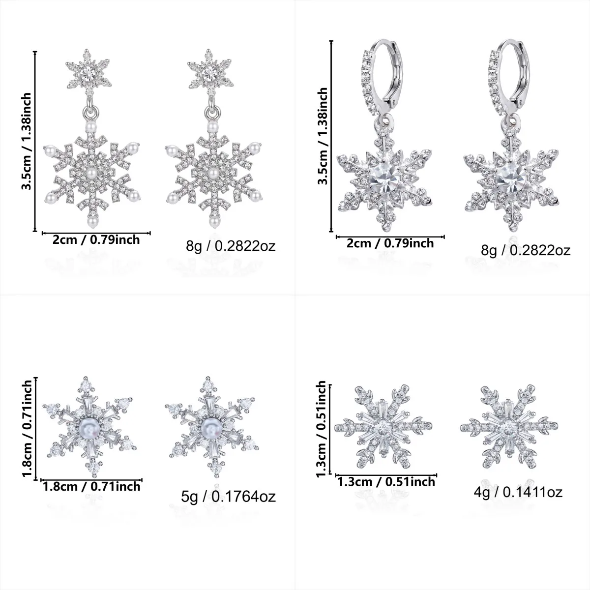 Funkelnde Zirkon-Schneeflocken-Creolen für Damen, Elegante Imitationsperlen-Schneeflocken-Ohrringe, Weihnachts- und Neujahrs-Schmuck – Detail 8