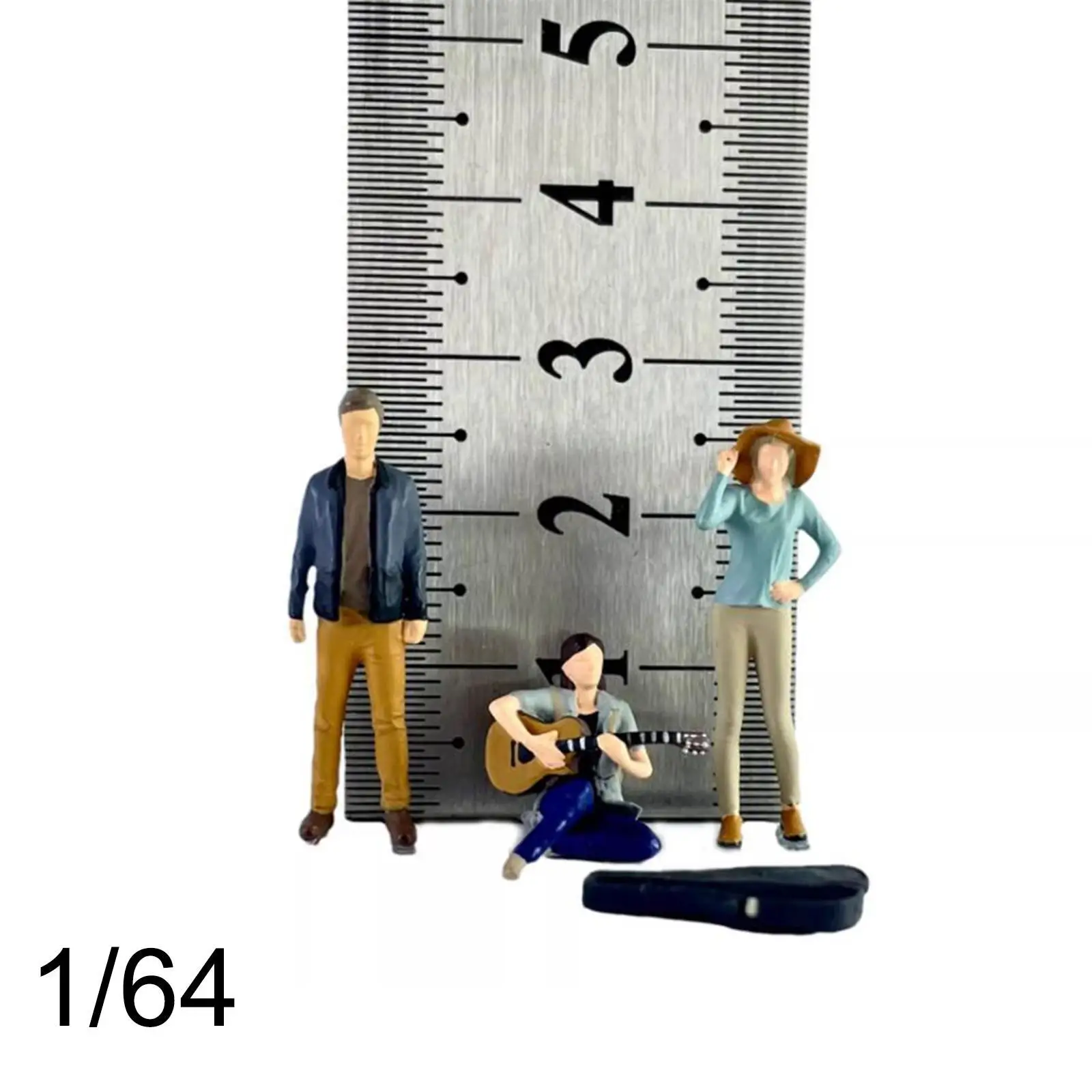 3 個の樹脂製 1/64 人物フィギュア、ミニギターケース付き、ミニギタリストフィギュア、デスク装飾、風景写真小道具装飾用