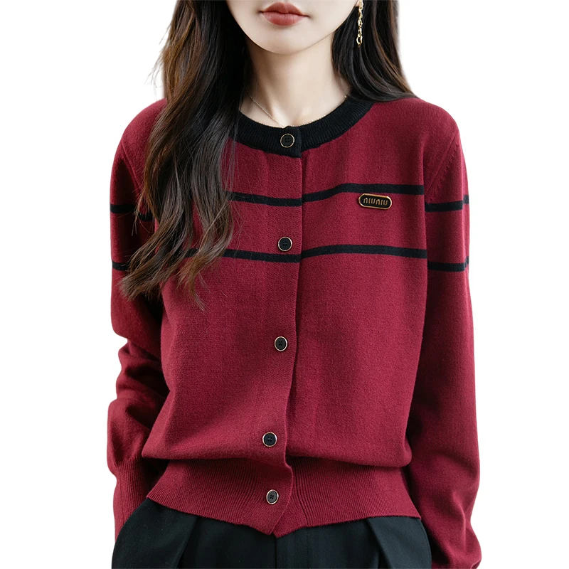 

Осень 2022, женский вязаный шерстяной кардиган, цветной свитер с длинными рукавами и круглым вырезом, мягкий базовый свободный топ высокого качества