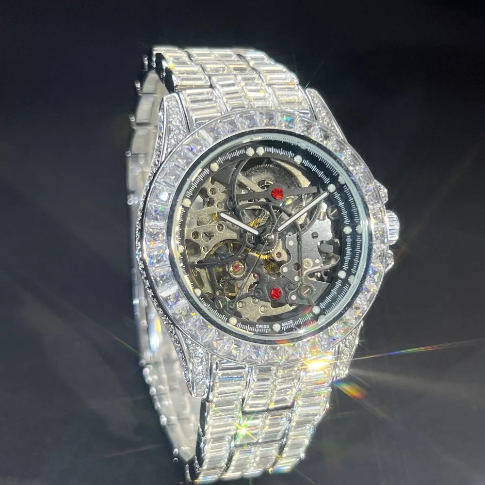 MISSFOX Mechanical Watches Men High End Hip Hop Diamond Auto Watch Luxury Ice Out Shiny Waterproof Relogio Masculino 2026 New