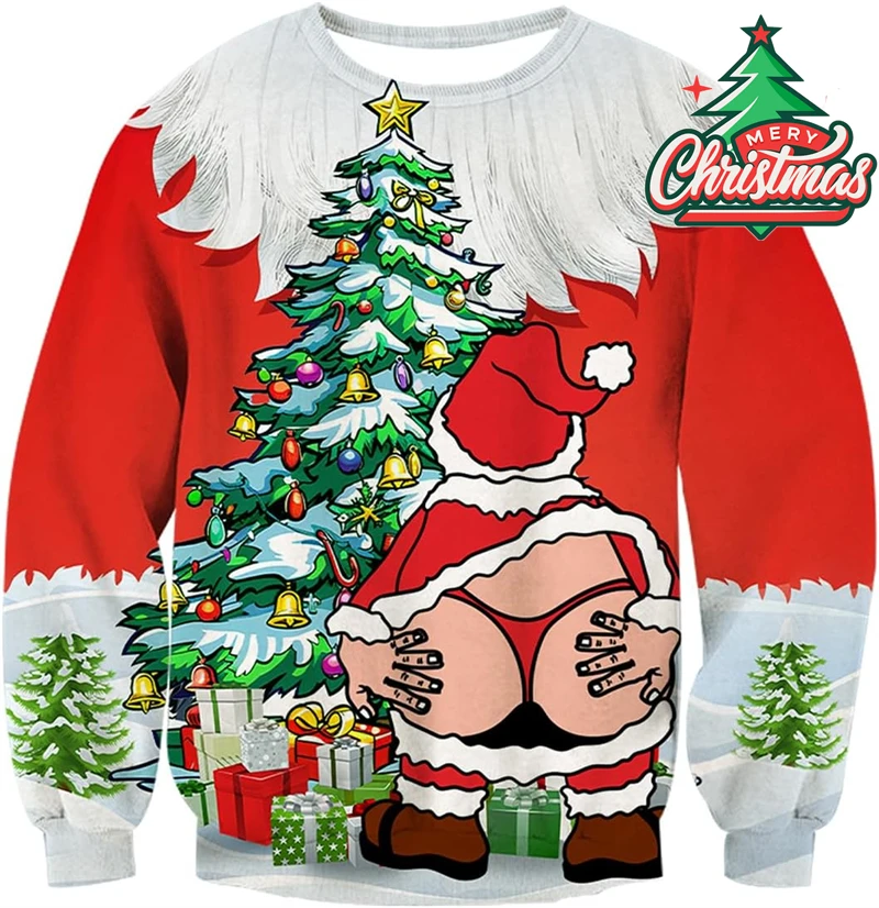 Новый юмор, забавный Санта-Клаус, задница, рождественский уродливый свитер для мужчин и женщин, пуловер с круглым вырезом, толстовка, рождественский подарок, свитер, уникальная одежда