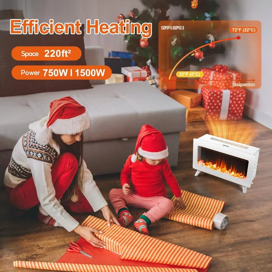 سخان كهربائي صغير 16 بوصة للمكتب المنزلي أو غرفة المعيشة - تصميم قائم بذاته مع لهب LED ثلاثي الأبعاد قابل للتعديل