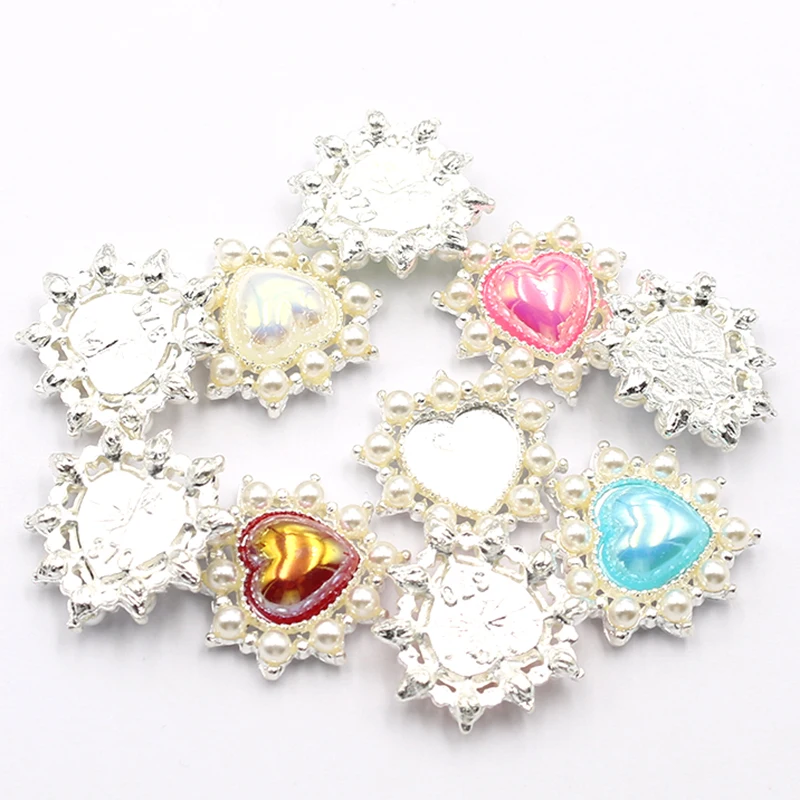 Popular 10PCS24 * 24MM Metal Silver Flat Bottomed Love Pearls For Sewing Decorative Clothing, Children's Bags, Wedding Decoratio