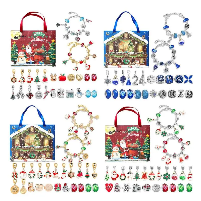 Advent Calendar Kids Christmas Girls Bracelets Count Down Gift 24 Days DIY Christmas Charm Bracelet Gifts Jewelry Making Kit