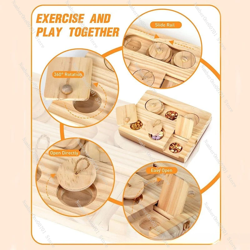 Wooden Hamster Foraging Toy Feeder, Natural Wood Snack Hiding Dish for Syrian Dwarf Hamster