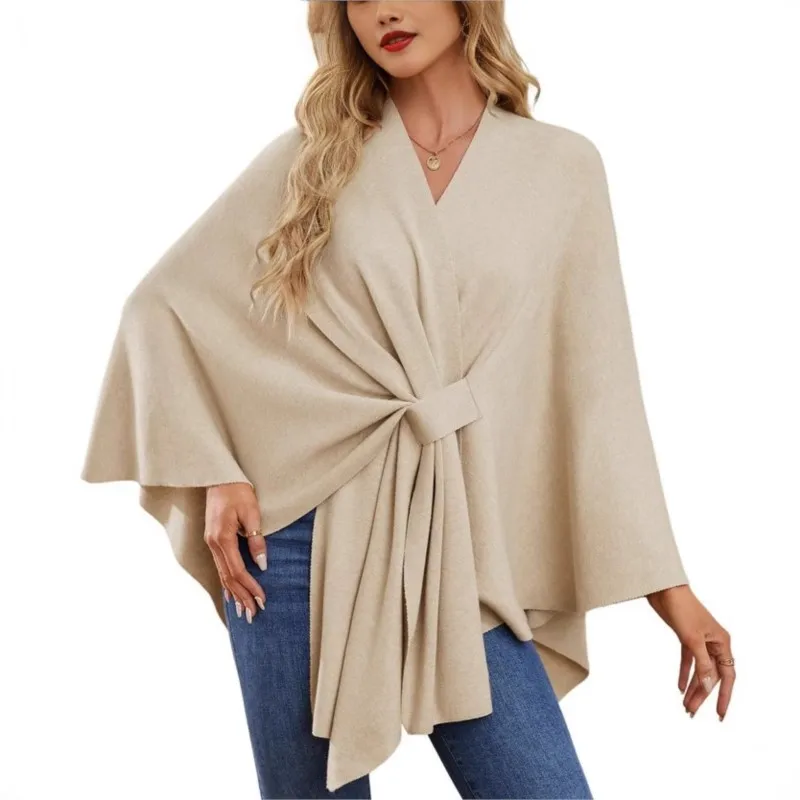 Women\'s Elegant One-piece Solid Soft Cape Coat Top Double-Sided Wearable Thicken Blanket Soft Cashmere Wraps Fashion Women Coats