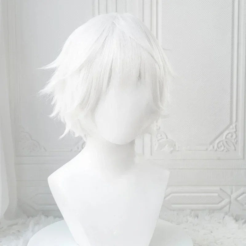Synthetic Hair Party Role Play Wig with Bangs Anime Kaneki Ken Cosplay Wigs Short White Fluffy Wigs Eye Patch Heat Resistant