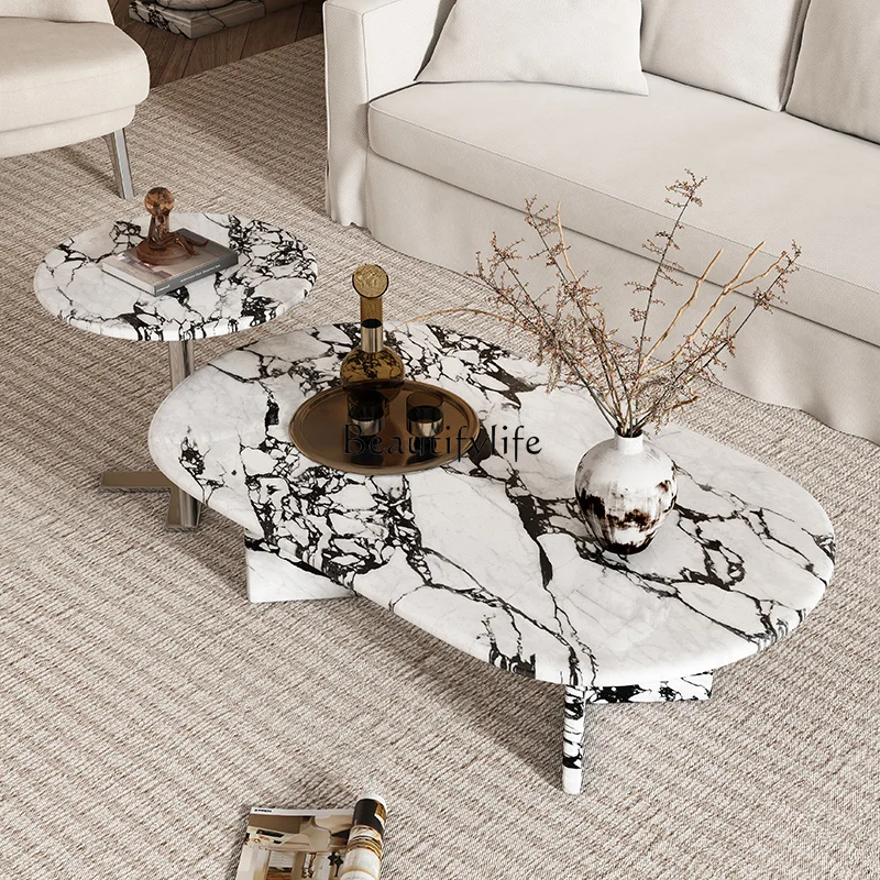 

4Retro living room home coffee table marble French cream wind round table simple and modern