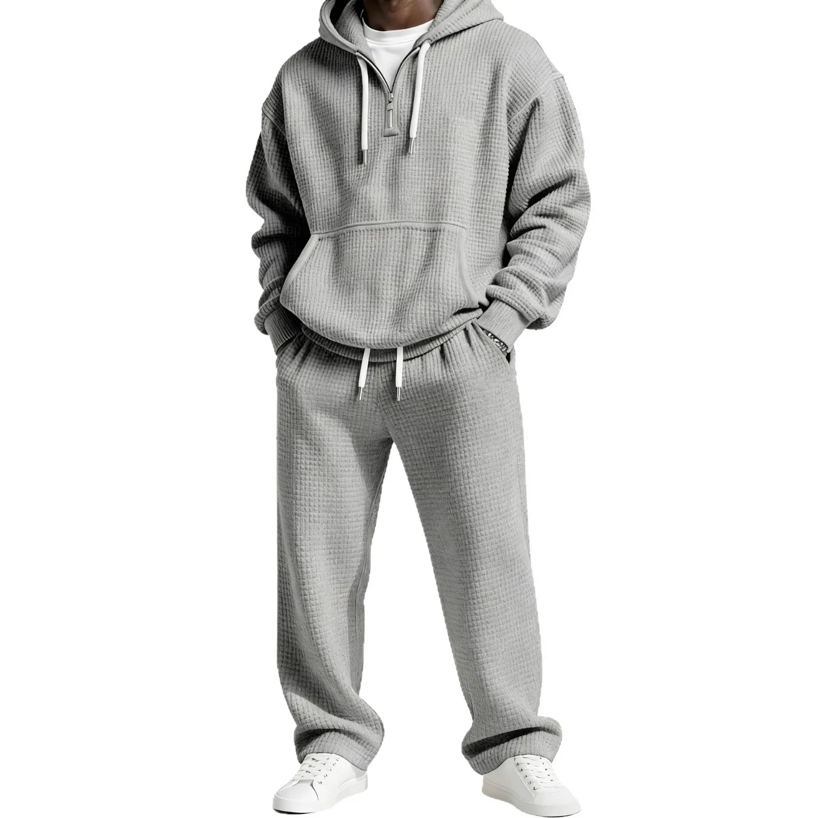 

Осенне-зимний вафельный свитшот с капюшоном, комплект спортивных штанов, повседневный спортивный костюм с 3D принтом для мужчин