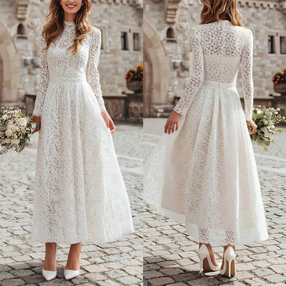 

Высококачественное индивидуальное платье с высоким воротником, длиной до щиколотки, с кружевом, длинными рукавами, на молнии, для вечеринок, свадеб, в стиле Лолита, вечернее платье