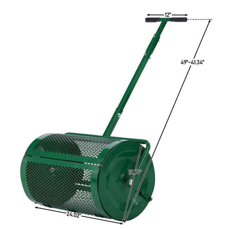 24-Inch Wide Compost Spreader, Adjustable Handle, Lawn Garden, Peat Moss Spreadable, Side Lock, Powder Coated Steel