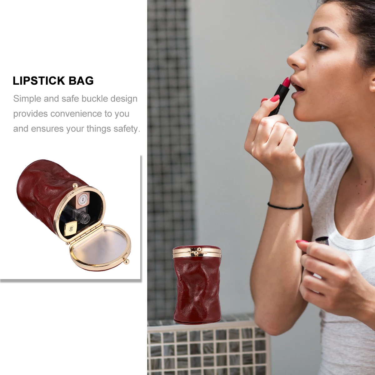 

Lipstick Bag Mini Purse Wax Material Tiny Size Portable Makeup Travel Storage Bag Coin Cash Credit Card Holder