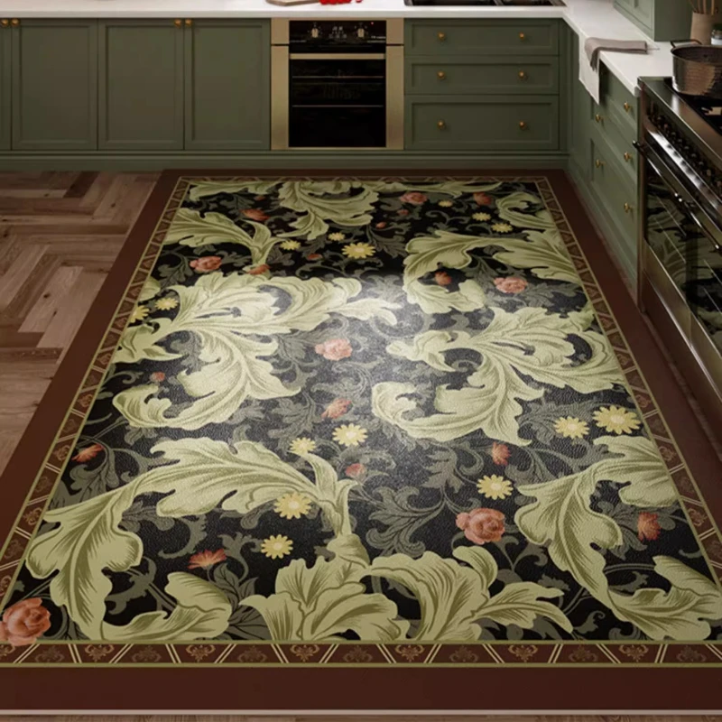 Fashion Vintage Print Kitchen Floor Mats Oil-proof Stain-proof Impermeable Rug Home VC Leather Washable Carpet Ковер Tapis 러그