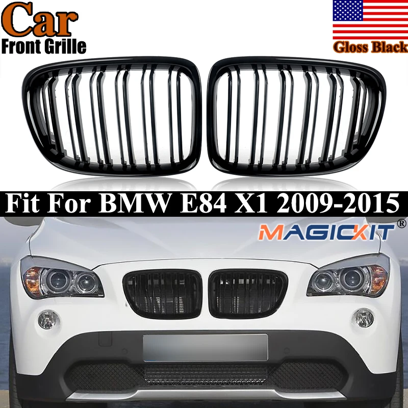 new Magickit Grille Glossy Black Dual Slats Front Kidney Grill For 2009-2015 BMW X1 E84 xdrive28i 35i