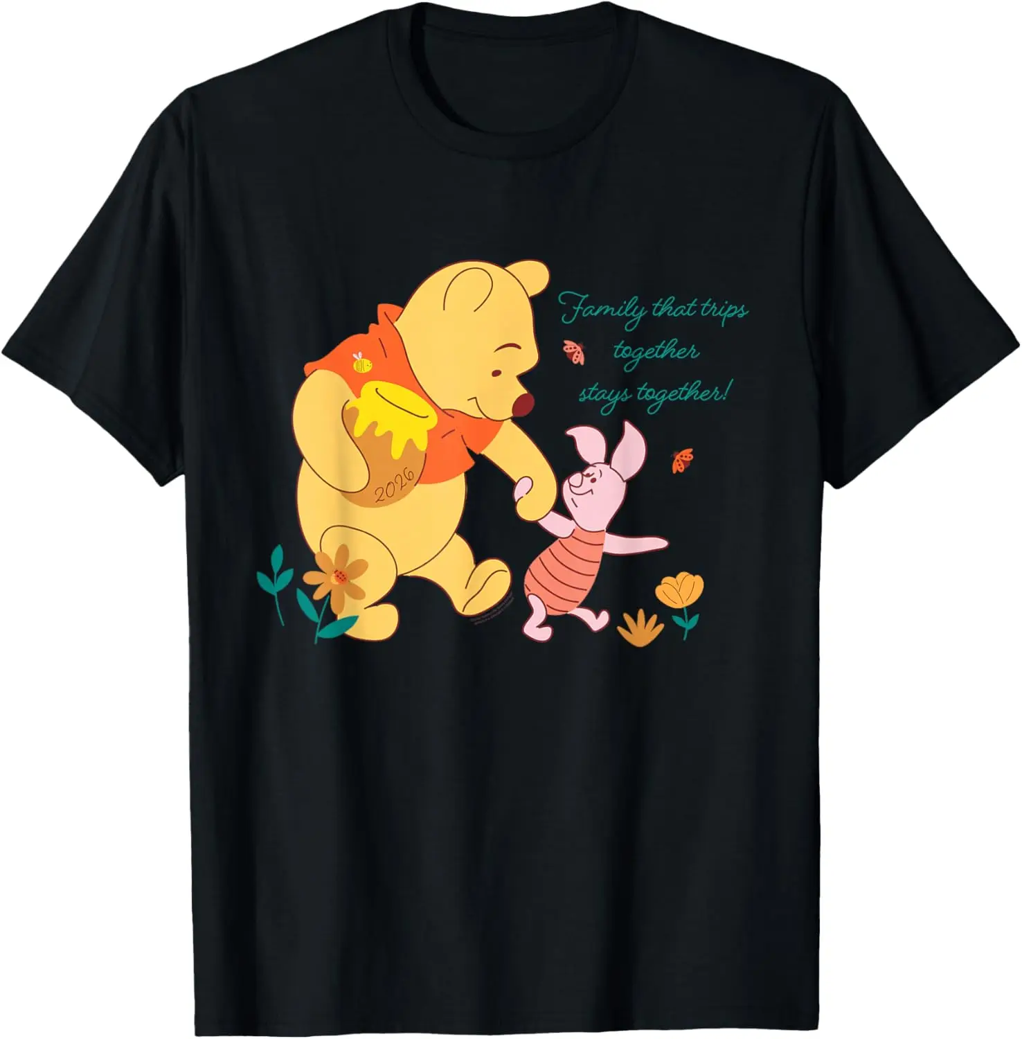 Winnie The Pooh & Piglet Family Trip Vacation 2026 T-Shirt Summer Short-Sleeved Breathable Sweat-Wicking Versatile Fashion