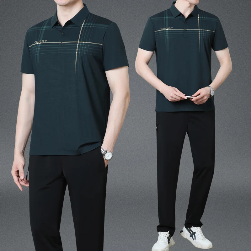 

Футболка из ледяного шелка с коротким рукавом для мужчин среднего возраста, летняя, повседневная, спортивная, свободного кроя, стандартной длины, базовая, однотонная