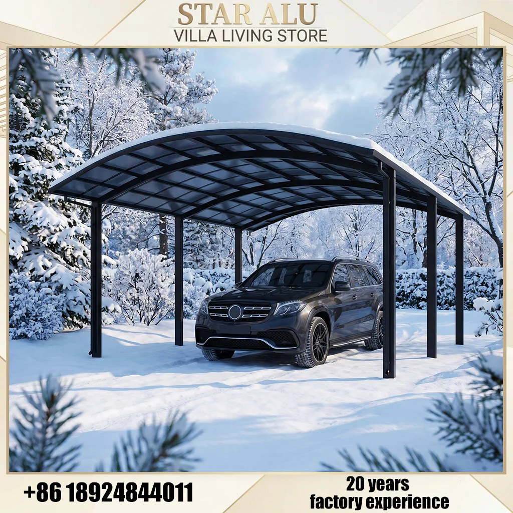 OneAlu Rainproof Arched Carport: Aluminum Polycarbonate Vehicle Shelter for All-Weather Villa Parking