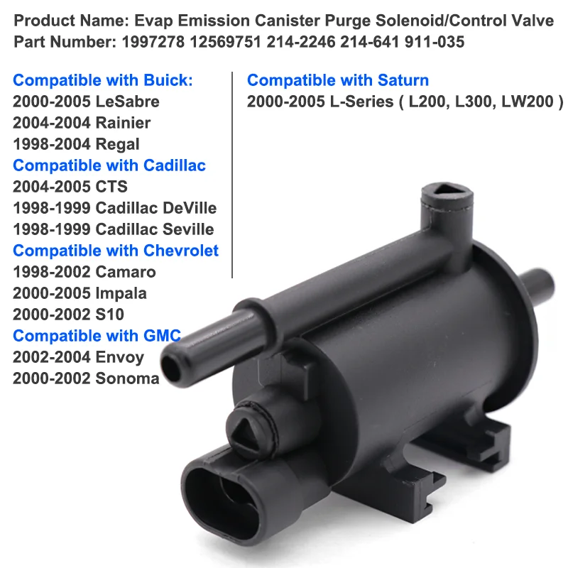 Evap Vapor Canister Purge Solenoid Valve 1997278 12569751 214-2246 214-641 911-035 for Buick Cadillac Chevrolet GMC 1997-2005