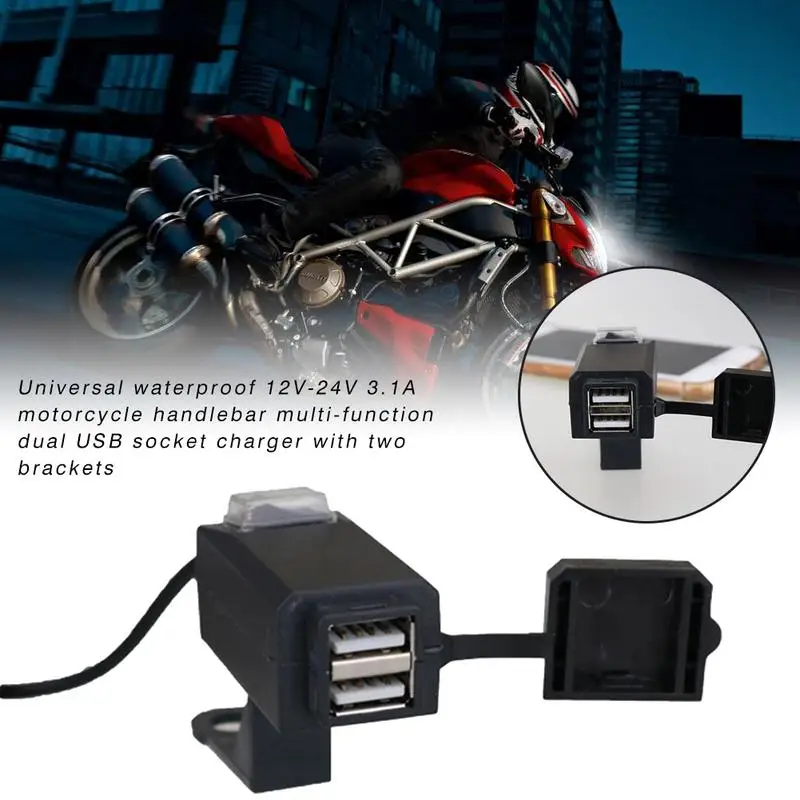 

Motorcycle Handlebar Dual USB Socket Charger Bike Waterproof Multifunction USB Socket Charger Adapter Motorbike Accessories