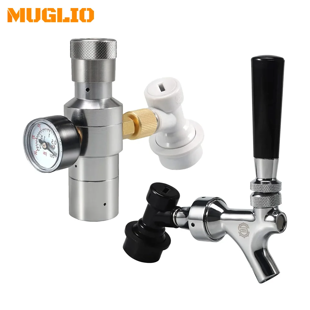 Keg Faucet CO2 Keg Charger Beer Keg Tap with Ball Lock Liquid Disconnect, Mini CO2 Regulator with Ball Lock Gas Disconnect