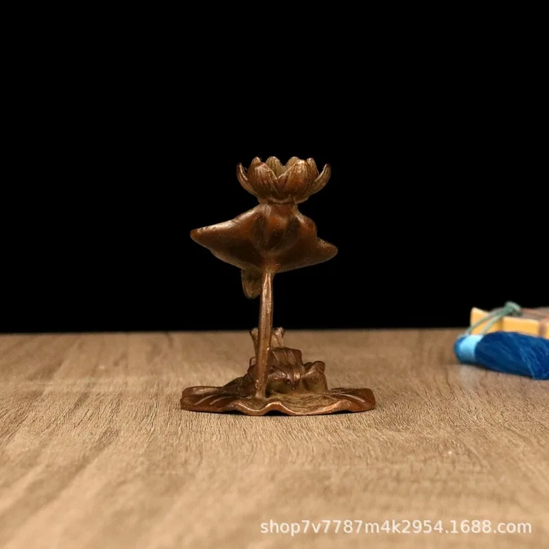 Brass alloy craft item: frog and lotus leaf backflow incense burner for home decoration