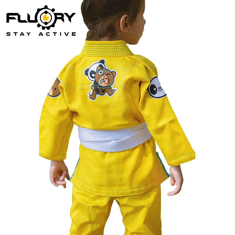 Fluory Cute karate Dobok Child Uniform Suit WKF Judo White Collar Kickboxing MMA Martial Arts Training Clothes