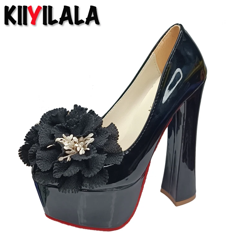 Sexy Women Pumps  Lady Party Shoes 16.5cm High Suuare Heels Ladies Disco Dance Heels Stiletto Big Size 45 46 47 48 49 50