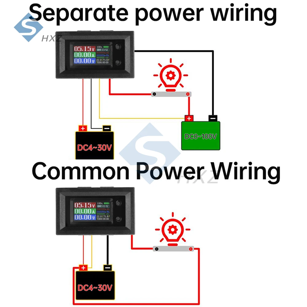​ مقياس رقمي متعدد DC4-30V 10A، 9 في 1 LCD الجهد/التيار/الطاقة/المقاومة/اختبار البطارية، مقياس الطاقة للسيارات