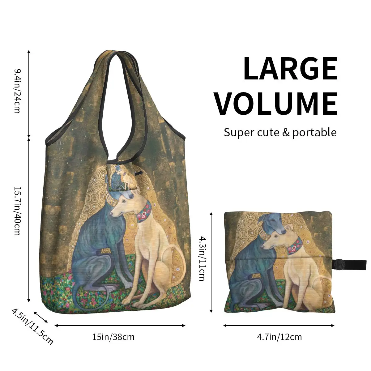 Bolso de compras reutilizable personalizado para mujer, bolsa de mano portátil con diseño de perro galgo Gustav Klimt, Whippet Sihthound