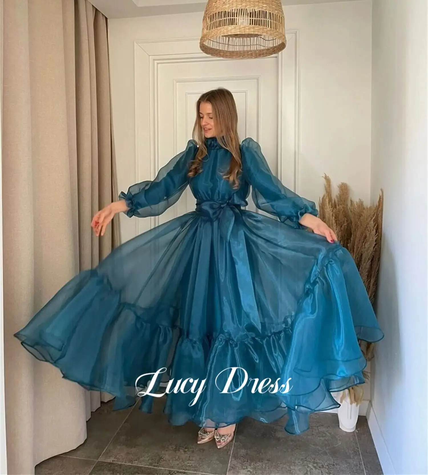 Lucy Organza Princess Dress Line A Puff Sleeves Ball Gown Graduation Round Neck Evening Dresses for Formal Occasions Prom