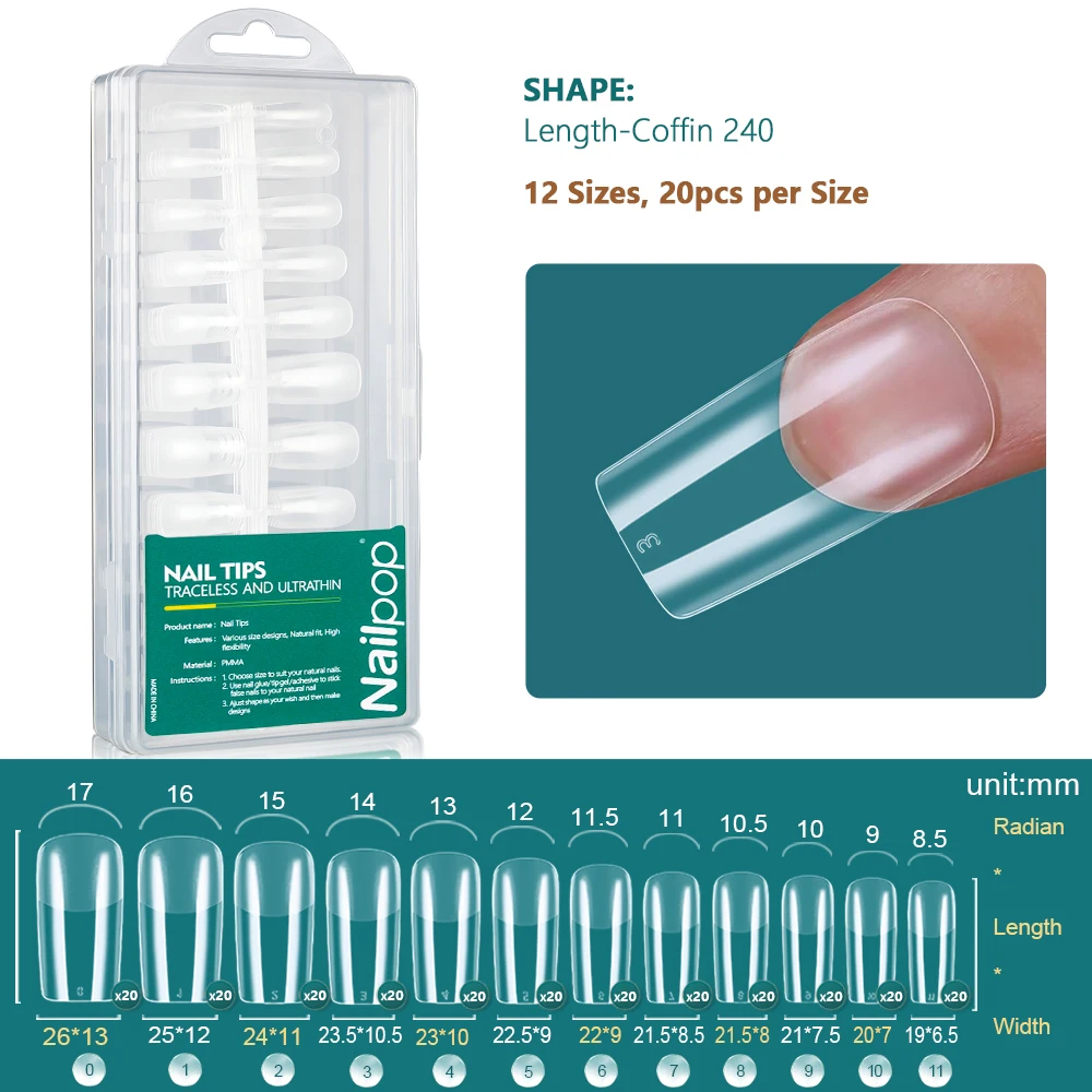 NAILPOP 240PCS Soft Gel Nail Tips Kit Full Cover Nail Extensions Vorgeformte Halbmatte Acryl Falsche Gelly Nails Salons Home DIY – Detail 7