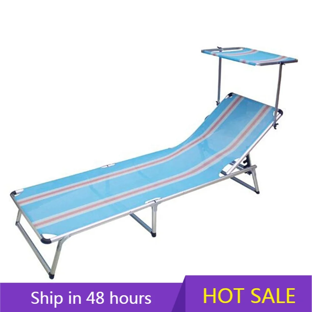 

POWER LEAP Lightweight Aluminium Folding Beach Camping Bed with Canopy Sunshade Outdoor Furniture