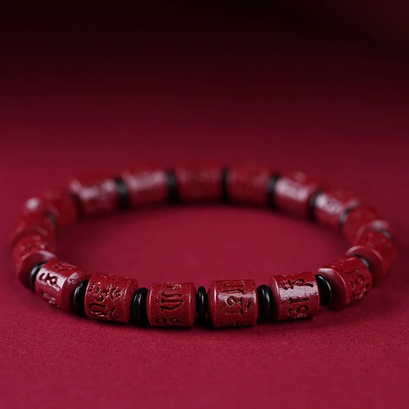 

Cinnabar Natal Year Six-character Mantra Bracelet Bucket Bead Men's and Women's Bracelet